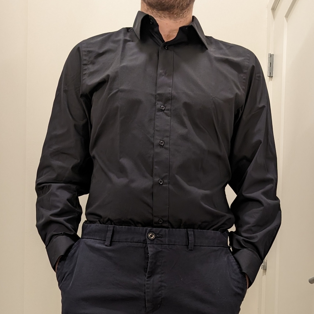 J Matthews Collection Black Large Dress Shirt